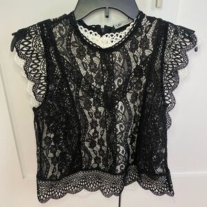 Zara Black and White Lace Blouse